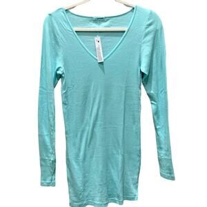 New LA Made dress top tunic long sleeve turquoise blue knit size small